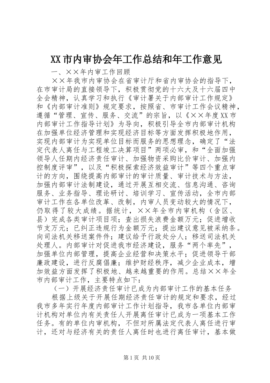 XX市内审协会年工作总结和年工作意见_第1页