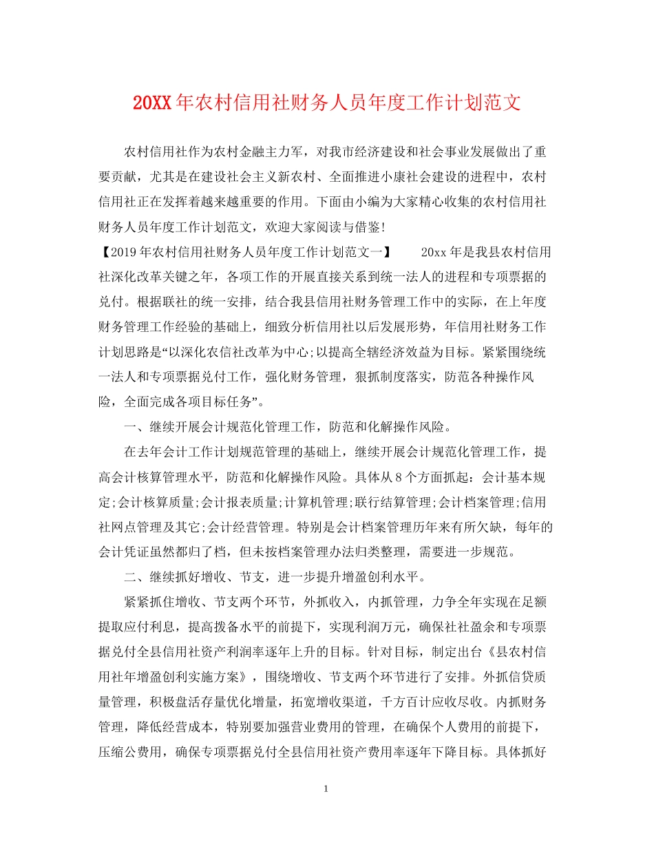 农村信用社财务人员年度工作计划范文_第1页