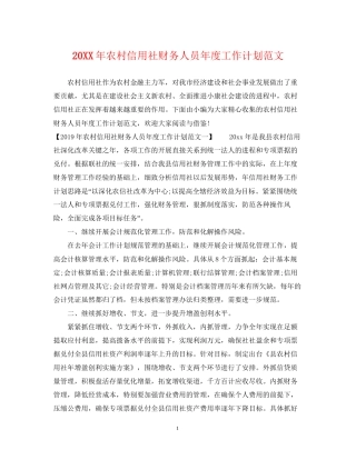 农村信用社财务人员年度工作计划范文