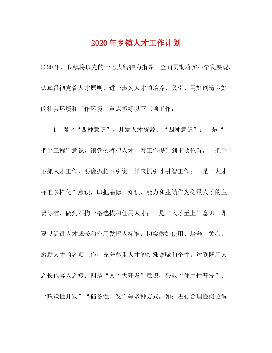2020年乡镇人才工作计划_第1页
