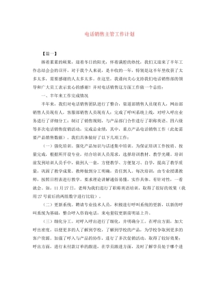 电话销售主管工作计划