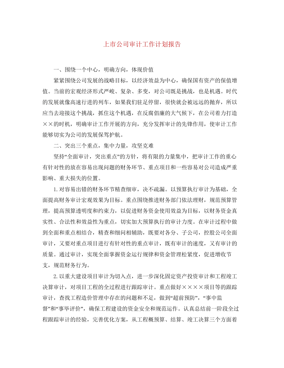 上市公司审计工作计划报告_第1页