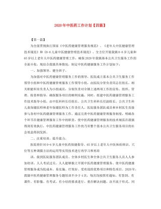 2020年中医药工作计划【四篇】