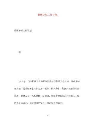 整体护理工作计划2)