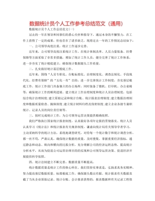 数据统计员个人工作参考总结范文（通用） 