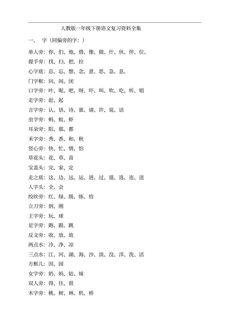 一年级下册语文复习资料全集_第2页