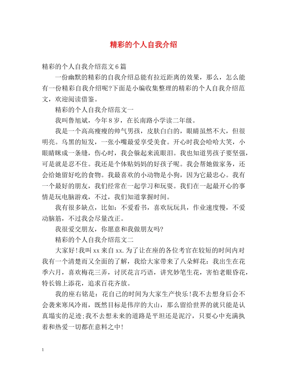 精彩的个人自我介绍2 _第1页