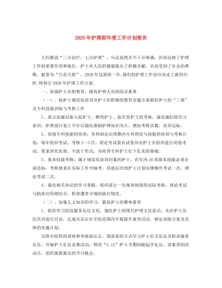 2020年护理部年度工作计划报告