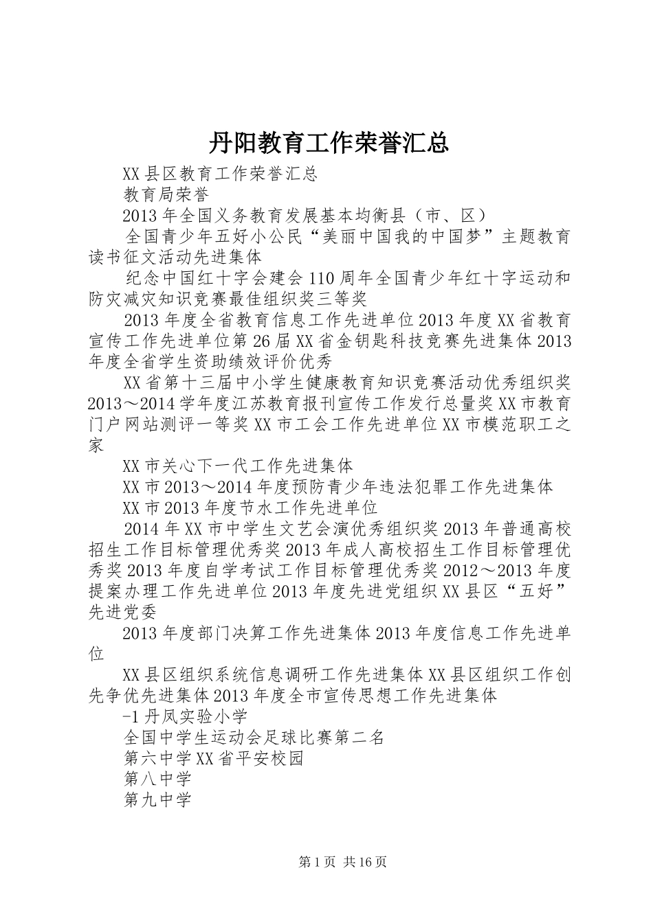 丹阳教育工作荣誉汇总_第1页