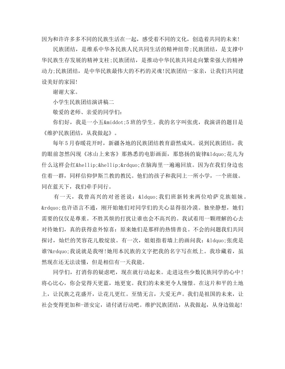 小学生民族团结演讲稿格式 _第2页