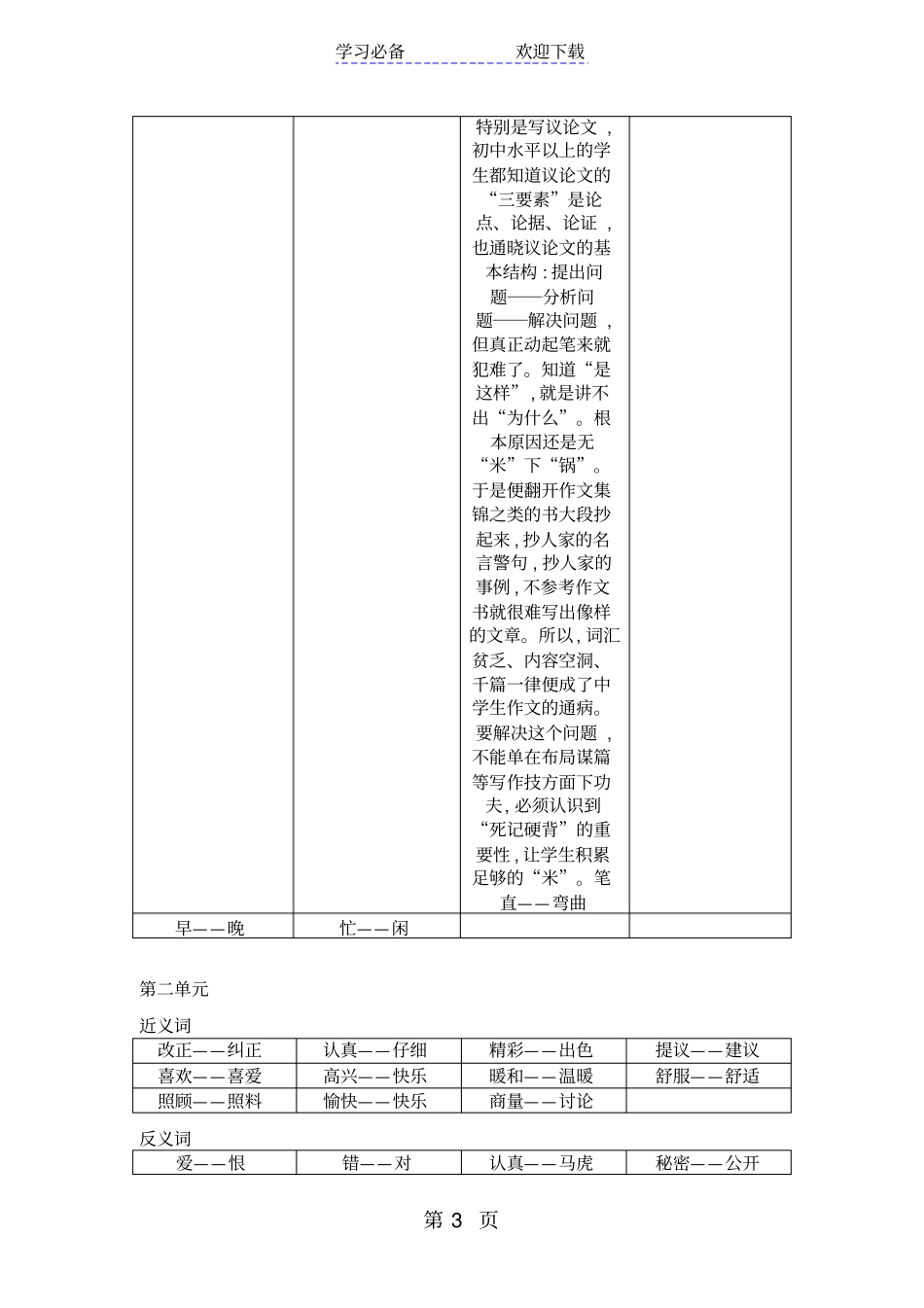 一年级下册语文素材近反义词部编人教版_第3页