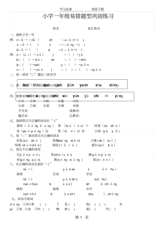 一年级下册语文试题拼音易错题型巩固人教