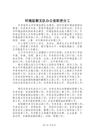环境监察支队办公室职责分工