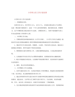 小学班主任工作计划安排