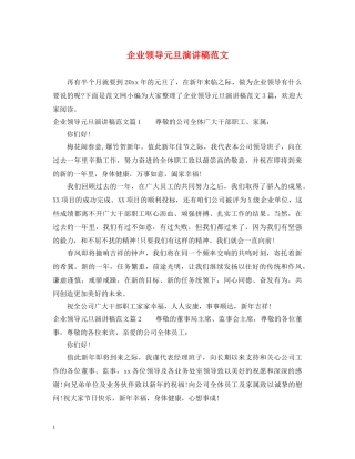 企业领导元旦演讲稿范文 