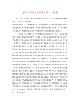 想学习应该怎么做个人学习计划表