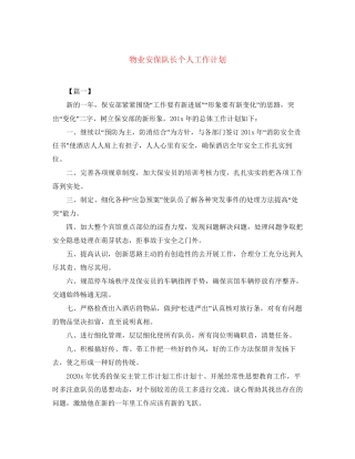 物业安保队长个人工作计划