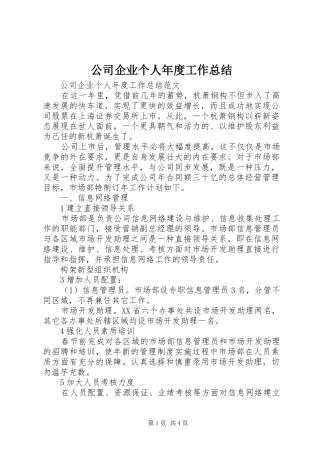 公司企业个人年度工作总结
