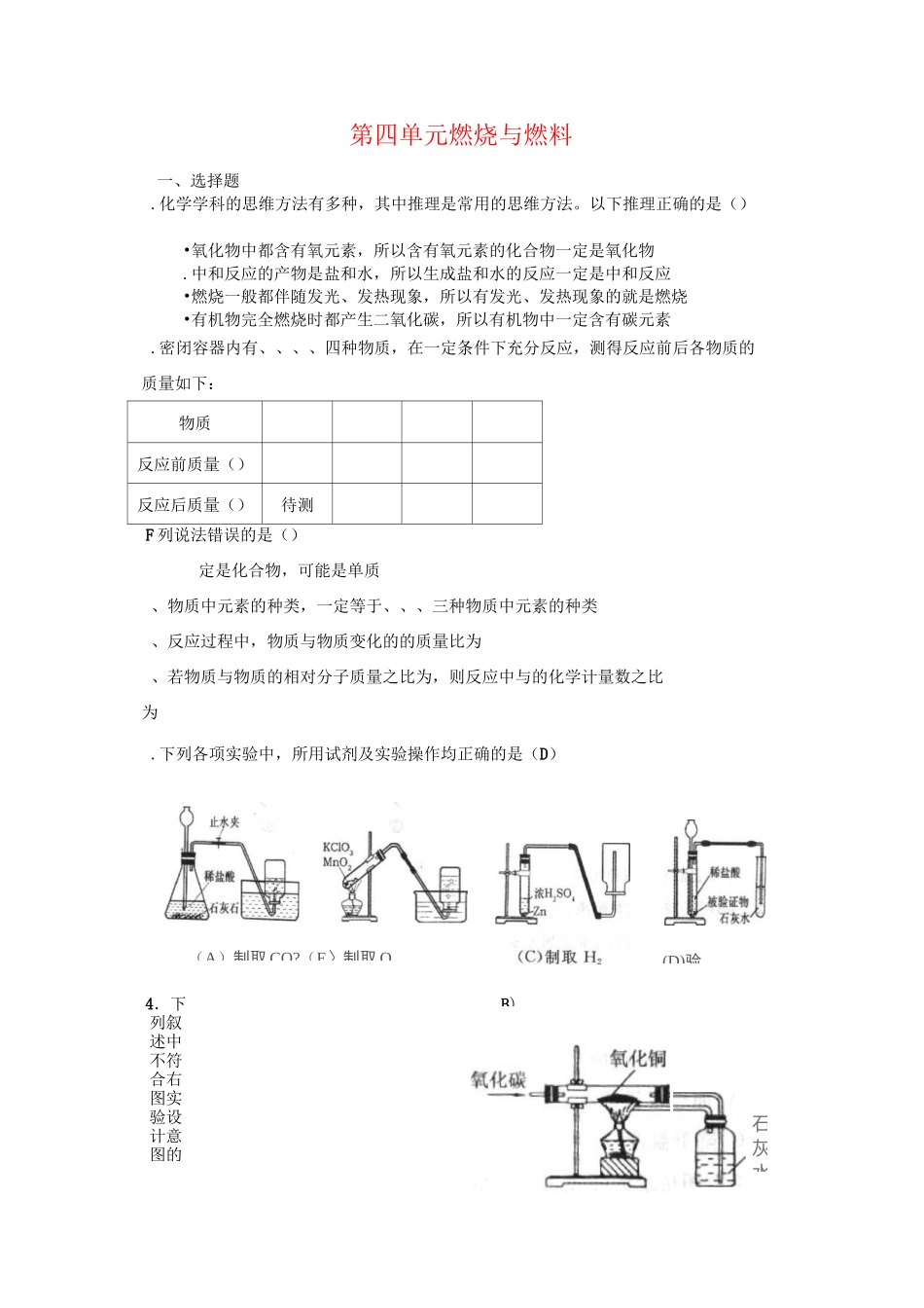 九年级化学《燃烧与燃料》单元测试(含答案)鲁教版_第1页