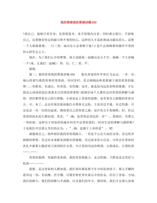 我的青春我的梦演讲稿800 