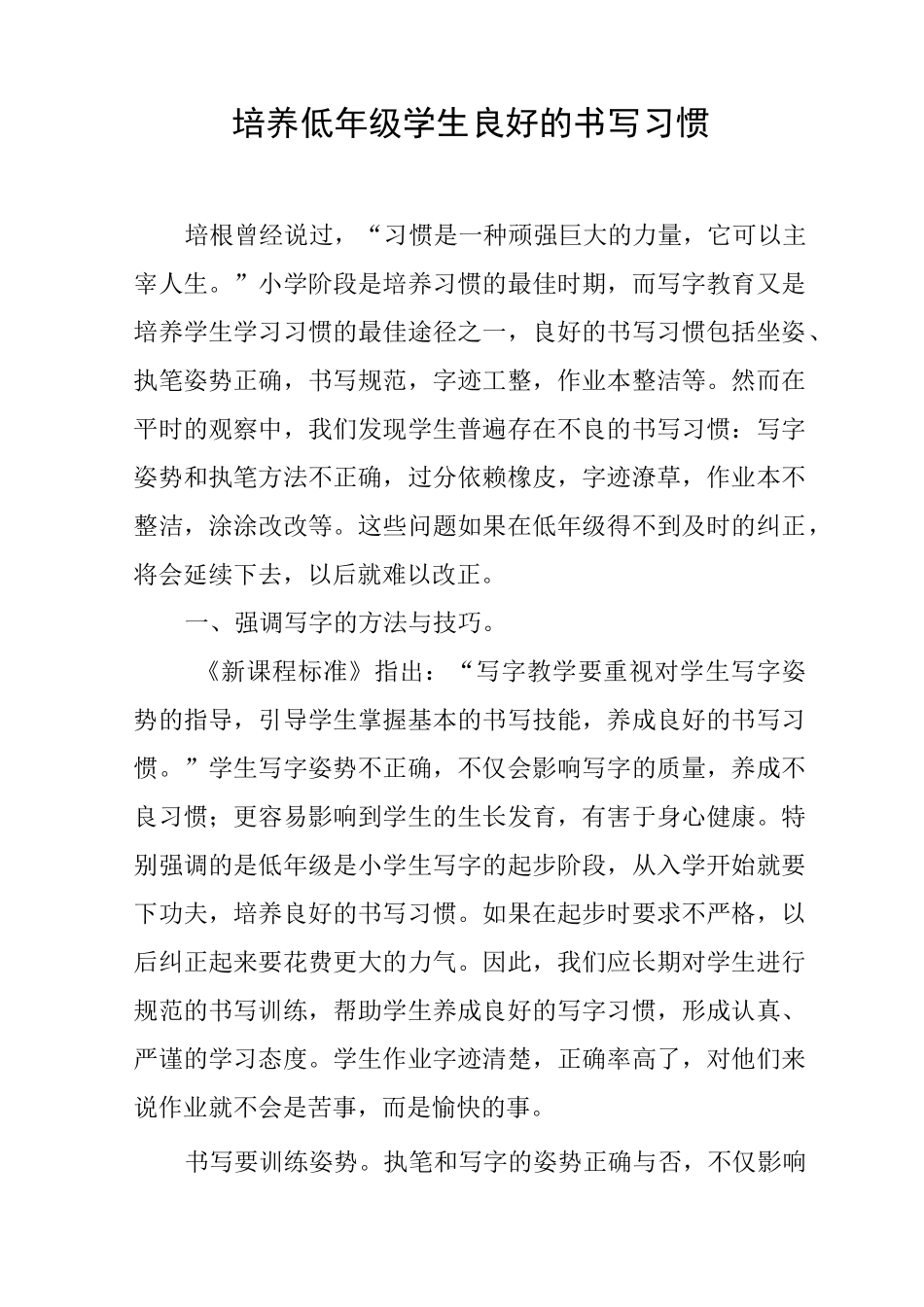 培养低年级学生良好的书写习惯_第1页