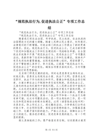 “规范执法行为,促进执法公正”专项工作总结