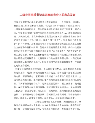二级公司党委书记在巡察动员会上的表态发言 