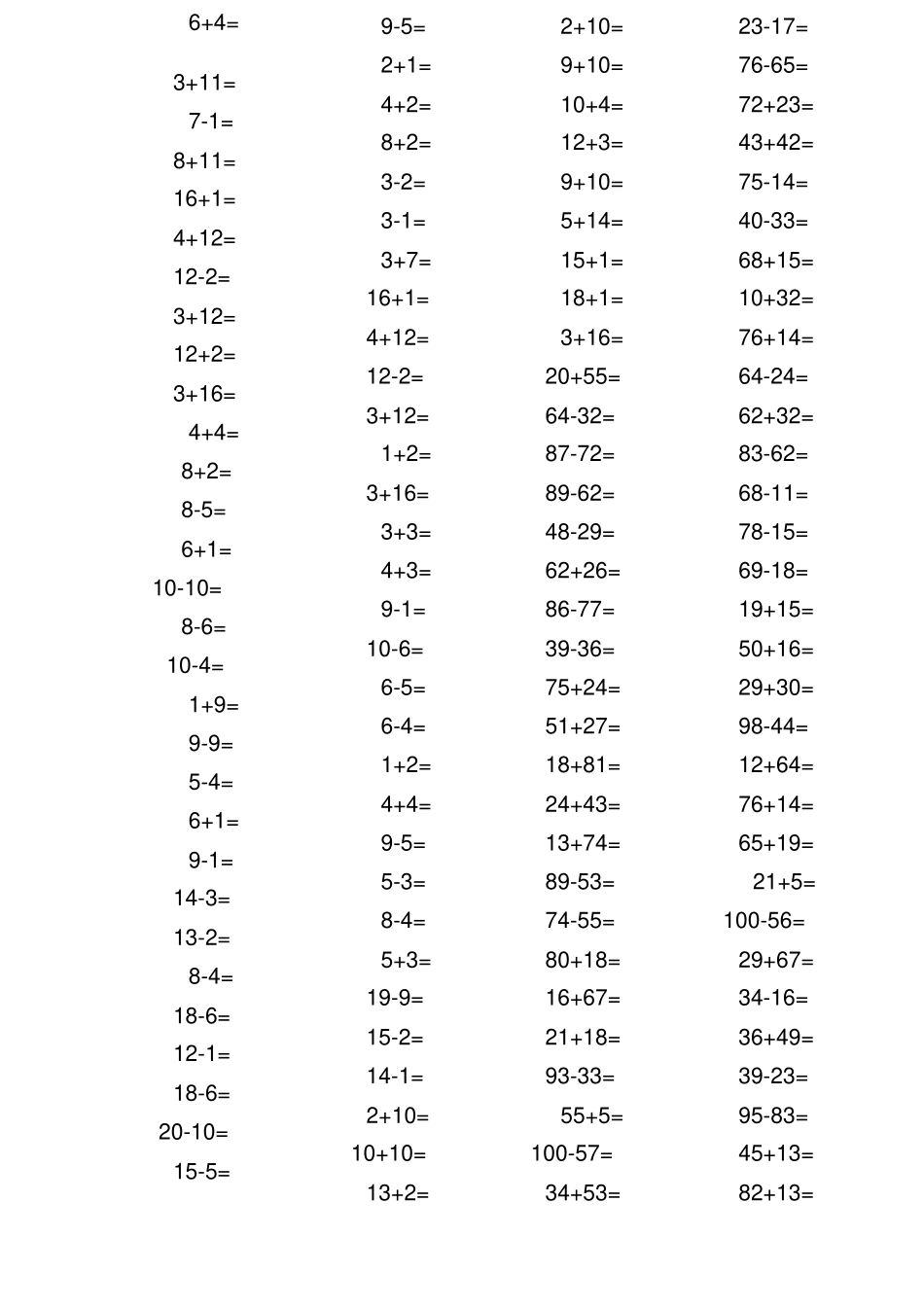 一年级加减法口算题_第1页