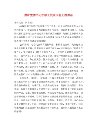 煤矿党委书记在职工代表大会上的讲话2 