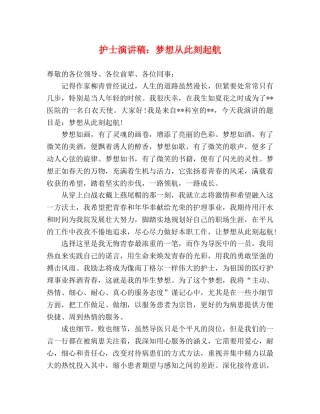 护士演讲稿梦想从此刻起航 