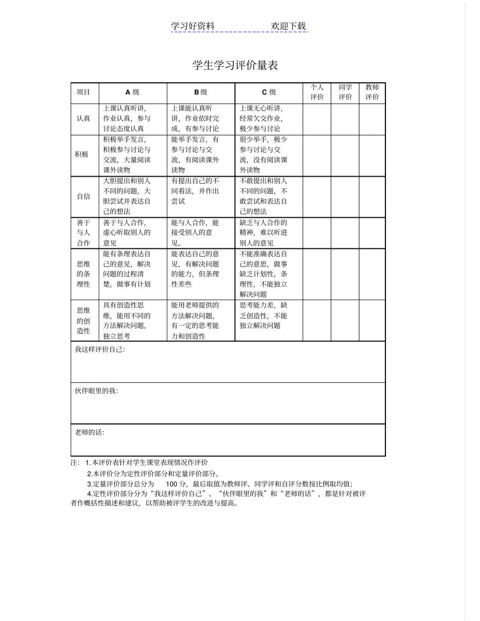 一年级学生学习评价量表_第1页