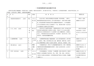 一年级寒假课外阅读推荐单