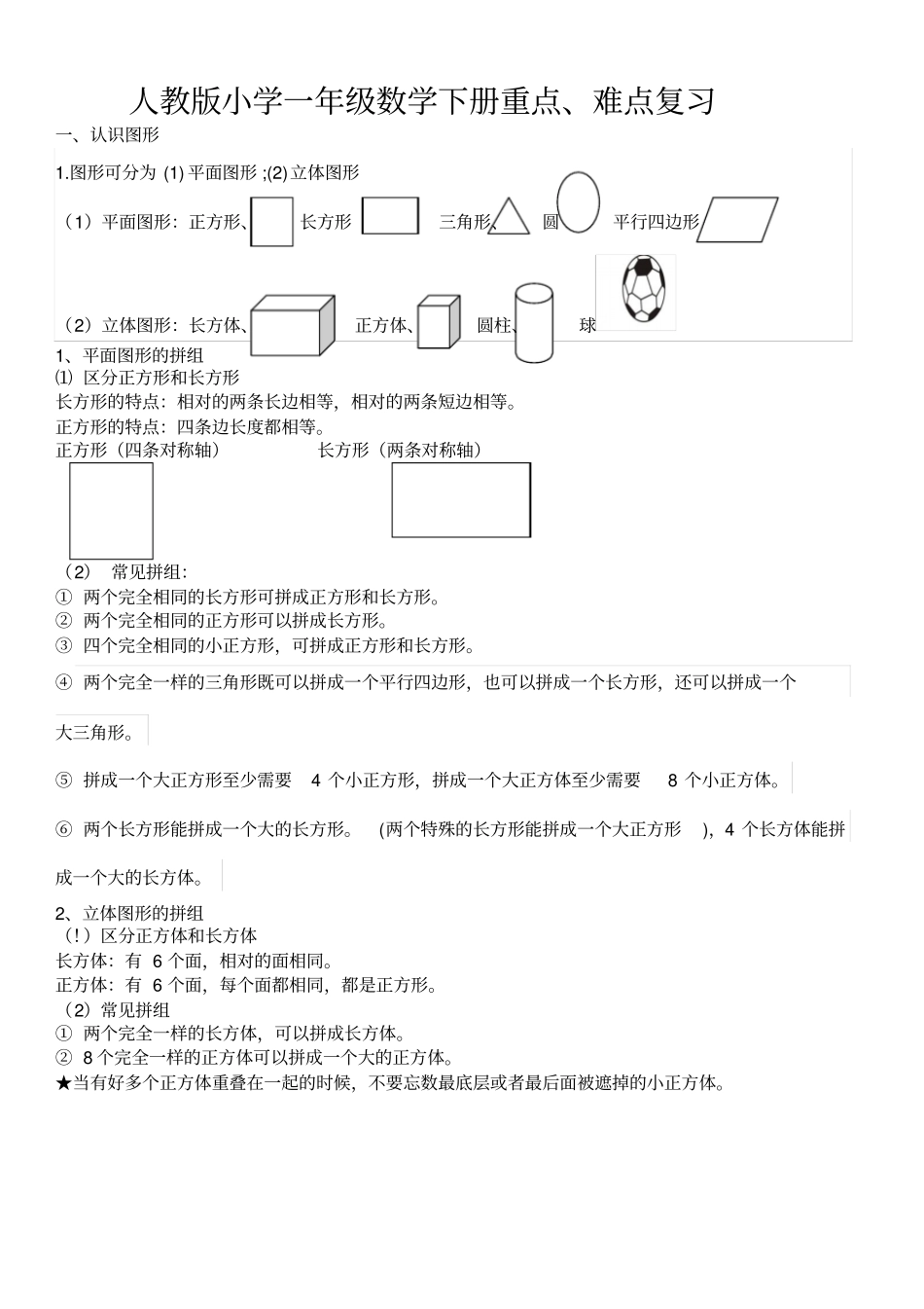 一年级数学下全册重点、难点、知识点汇总!_第1页