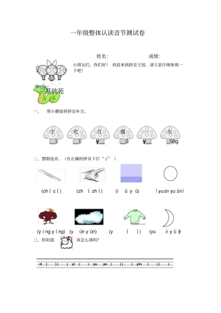 一年级整体认读音节测试卷