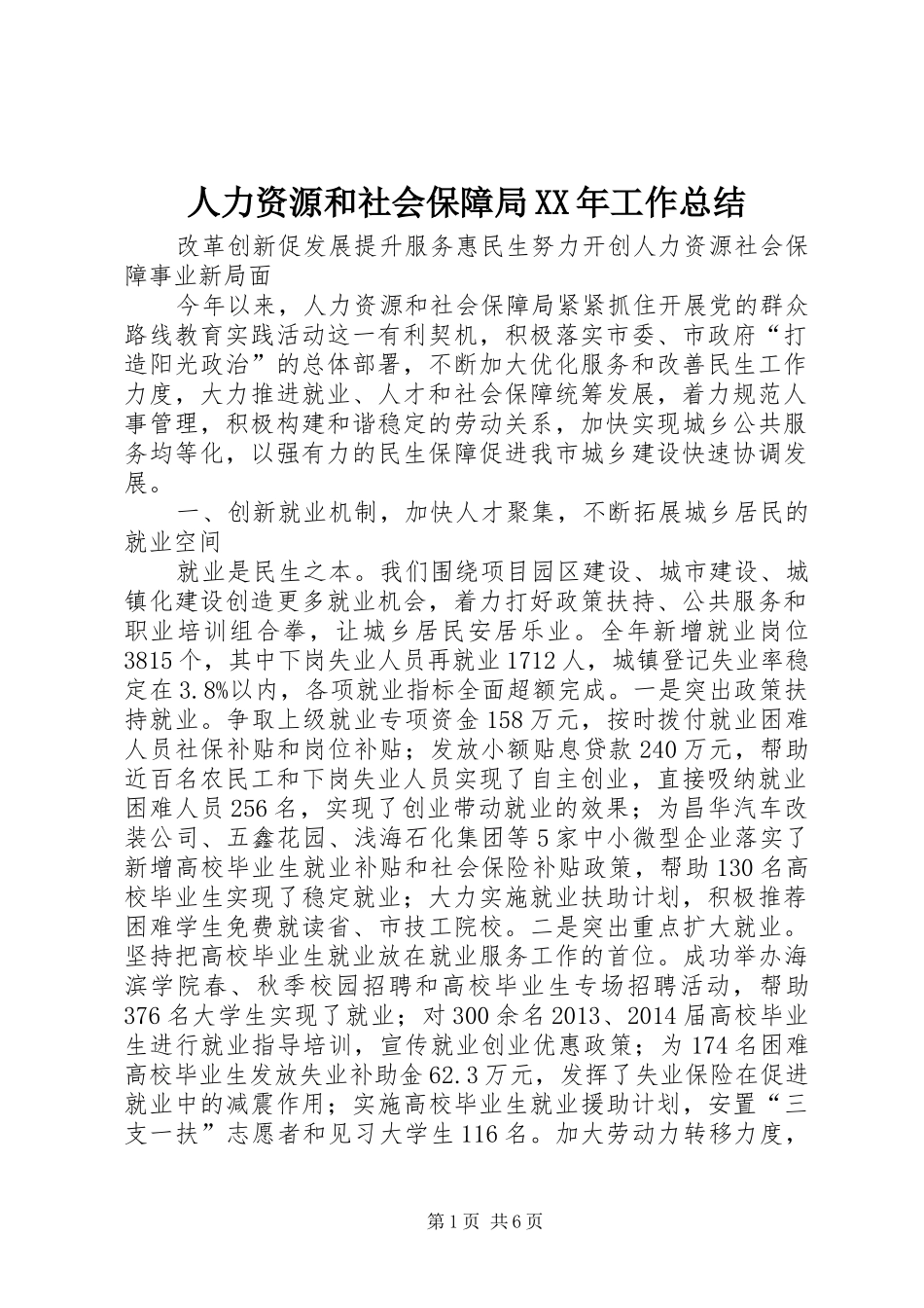 人力资源和社会保障局XX年工作总结 (3)_第1页
