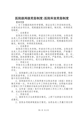 医院级两级奖惩制度-医院科室奖惩制度