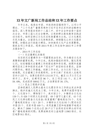 XX年文广新局工作总结和XX年工作要点
