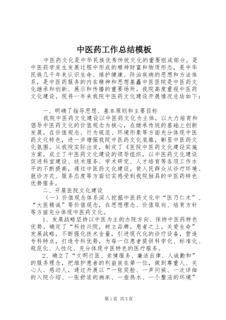 中医药工作总结模板