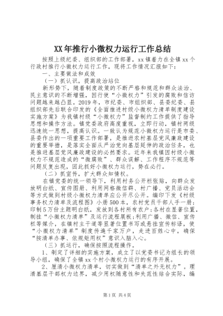 XX年推行小微权力运行工作总结