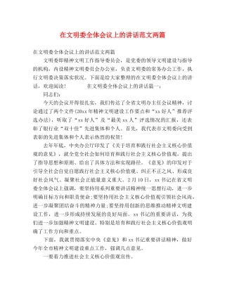在文明委全体会议上的讲话范文两篇 