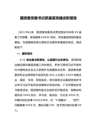 国资委党委书记抓基层党建述职报告