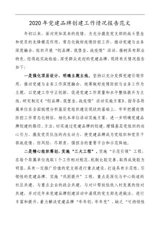 2020年党建品牌创建工作情况报告范文