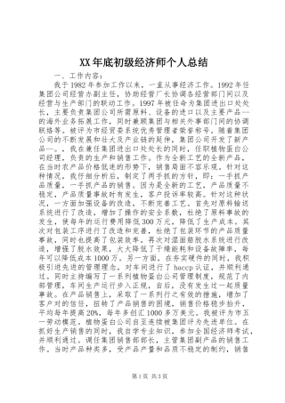 XX年底初级经济师个人总结