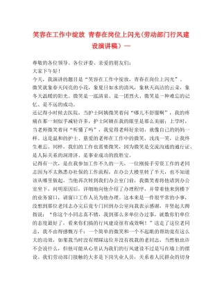 笑容在工作中绽放 青春在岗位上闪光(劳动部门行风建设演讲稿）— 