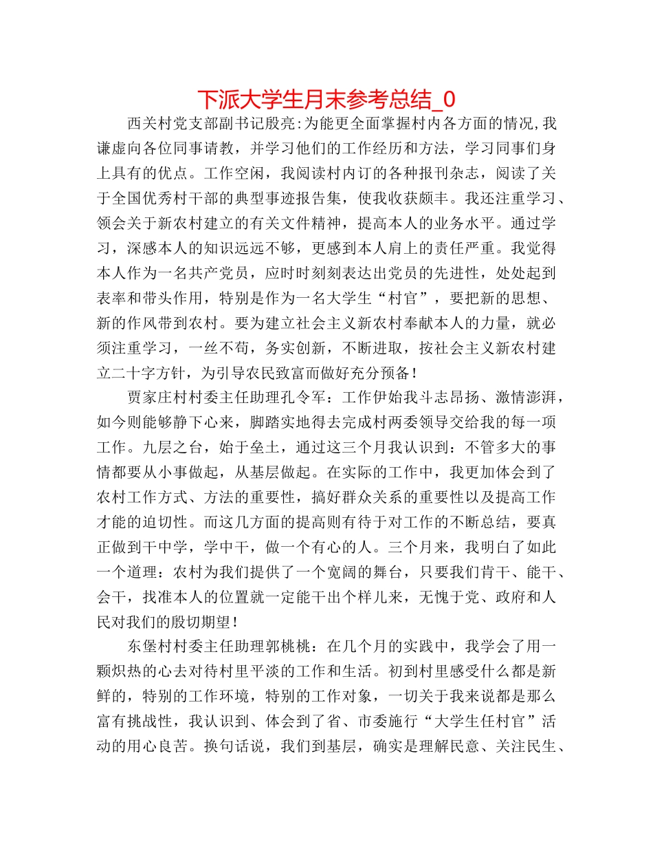 下派大学生月末参考总结_0 _第1页
