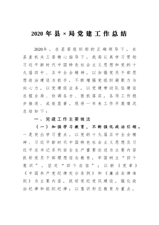 2020年县×局党建工作总结