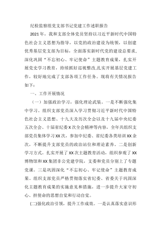 纪检监察组党支部书记党建工作述职报告