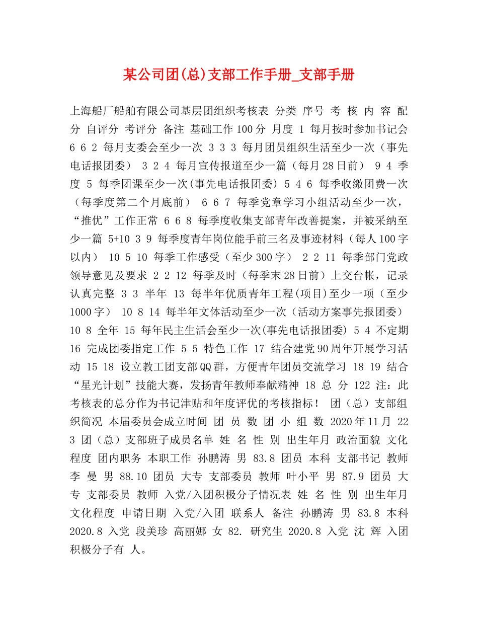某公司团(总)支部工作手册_支部手册 _第1页