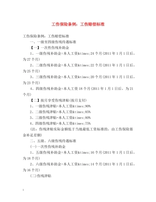 工伤保险条例工伤赔偿标准 