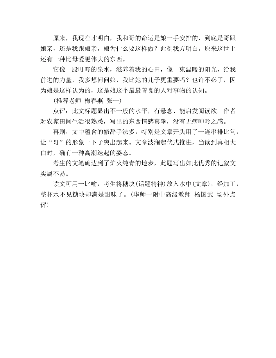 湖北省2024高考满分作文--《哥，是捡来的吗？》 _第2页